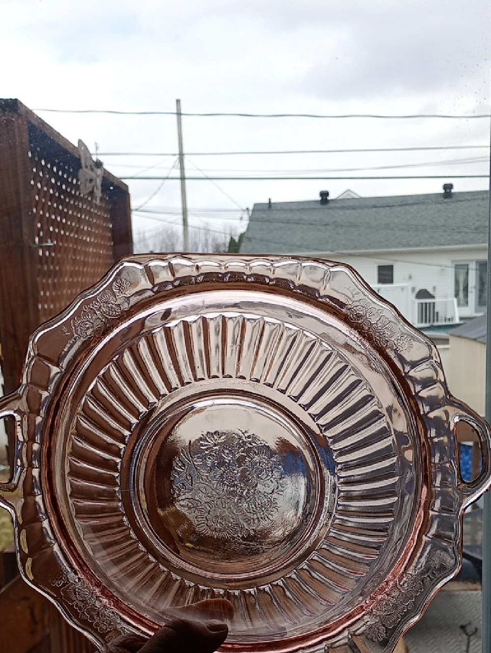 Pink Depression Glass Serving Bowl